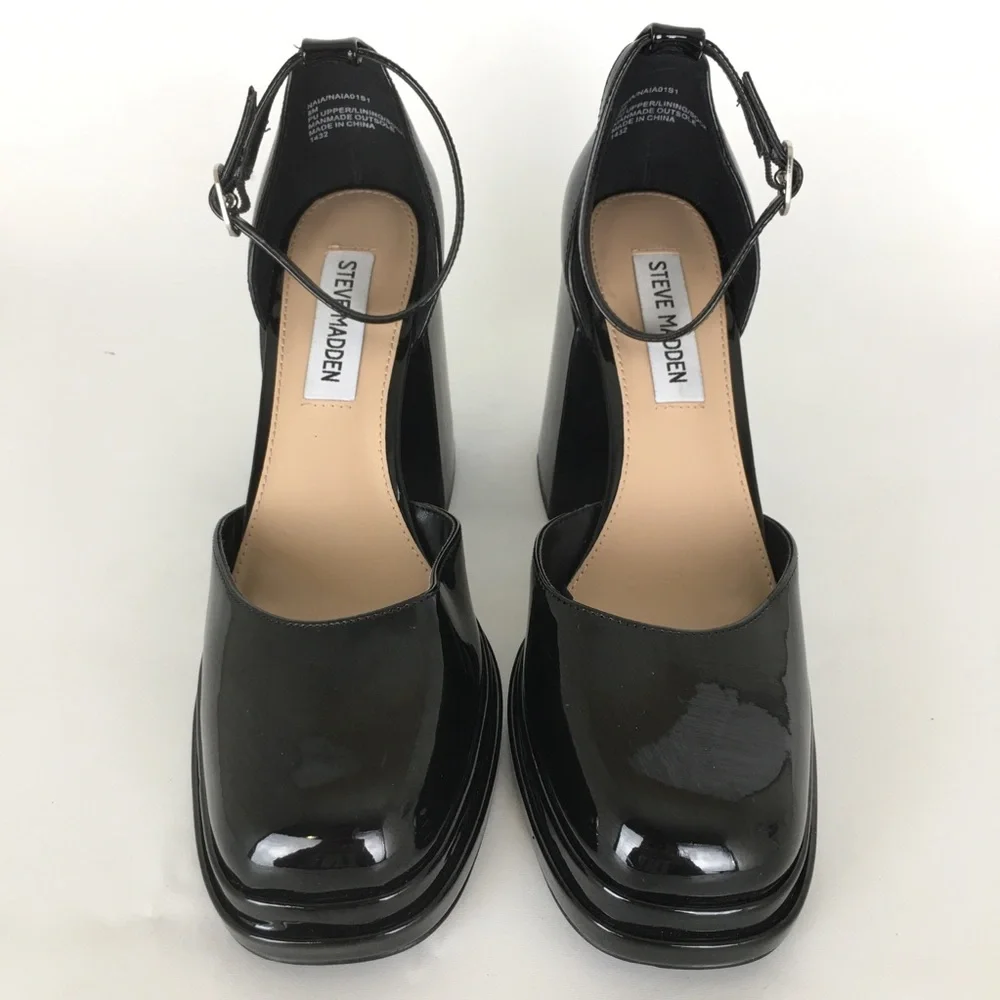 Steve Madden Naia Naia Mary Jane Pump Black Chunky Block Heel Platform Sz 8 Y2K